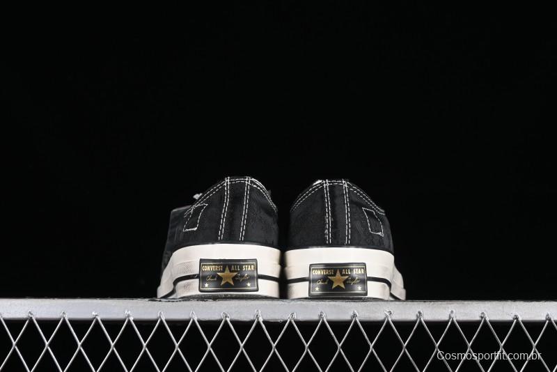 Clot x Fragment Design x Converse Custom Triple Collaboration Low-Top Sneakers with Distressed Black Silk and Brier Pattern - A10925C