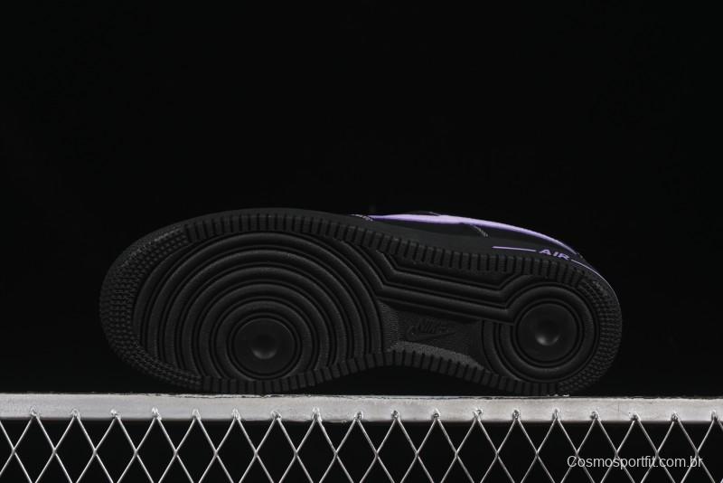 Nike Air Force 1'07 Low Casual Sneakers in Black with Purple Swoosh - HQ2037-001